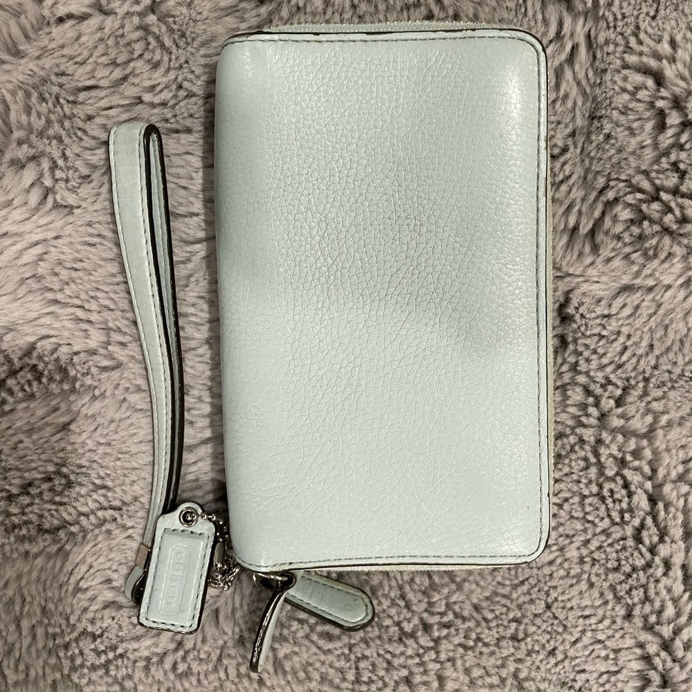 Turquoise Coach wristlet